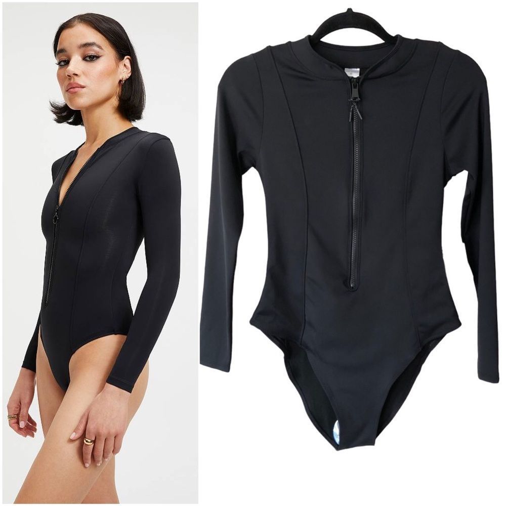 Good American | The Good Compression Long Sleeve Swimsuit NWT Black